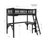 Lit mezzanine double en bois pour étude